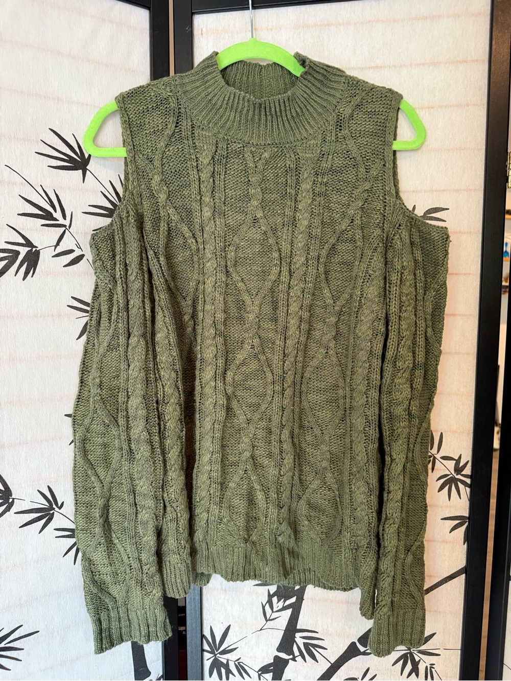 💚✨Freshman Light Forest Green Cold-Shoulder Cable Knit Sweater✨💚
